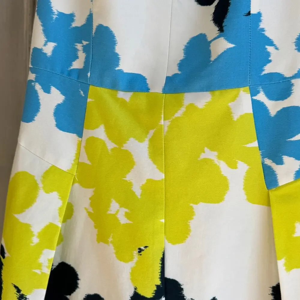 Milly Floral Split Neck Racerback Pleated Minidress Blue Yellow Size 6 - Picture 8 of 16